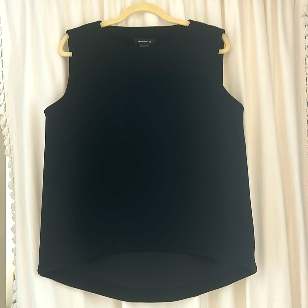 Club Monaco black high low hem textured sleeveless lined blouse